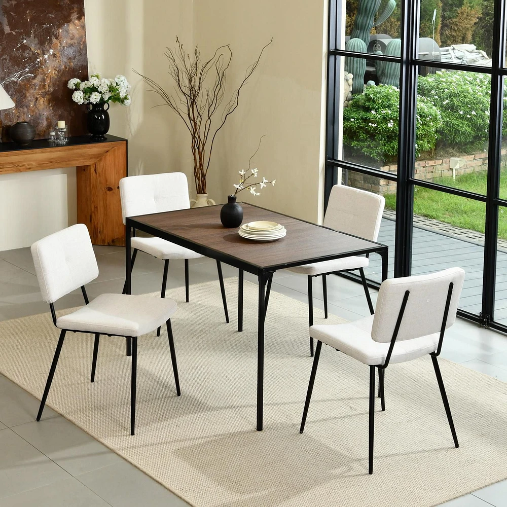 Homy Casa 5-Piece Dining Set, 1 Table with 4 Wide Ergonomic Upholstered Chairs for Dining Room and Kitchen, Natural/Espresso PVC-Coated Table Top, Beige/Brown Upholstery