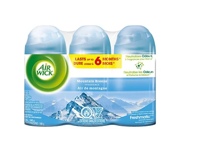 Assainisseur d'air AirWick Freshmatic, Recharges de vaporisateur automatique, Air de montagne, 3 Recharges Paquet de 3 recharges