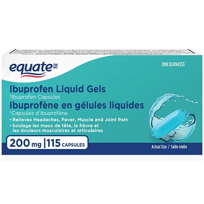 Equate Ibuprofen Liquid Capsules, 200mg, 115 Liquid Capsules