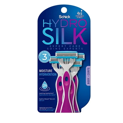 Hydro Silk 3 Blade Disposables Razors, Pack of 4, Razors