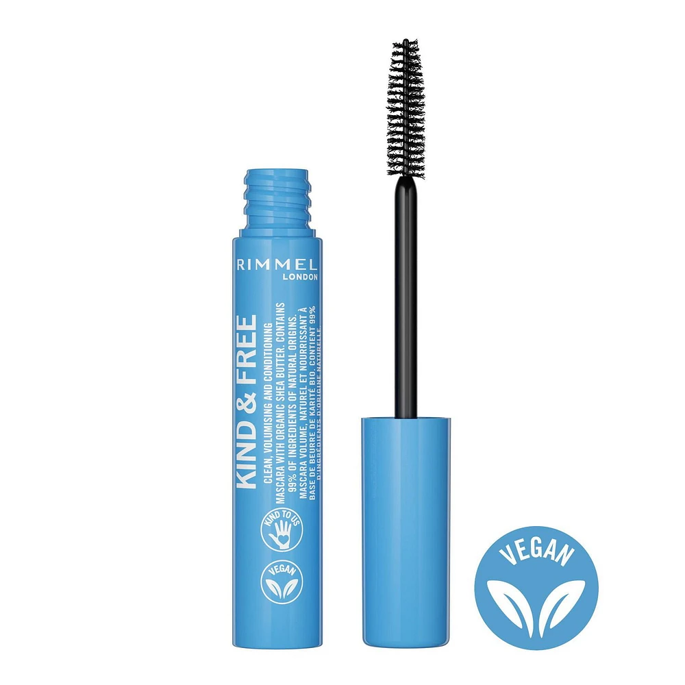 Rimmel KIND & FREE Clean Mascara, conditioning volumizing & lengthening - Infused with organic certified shea butter and biotin - Cruelty-Free & Vegan, Vegan mascara 7mL