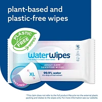 WaterWipes Adult Care, 99.9% Water Based Sensitive Wipes, 3 Resealable Packs (90 Wipes), WaterWipes Adult Care 90ct