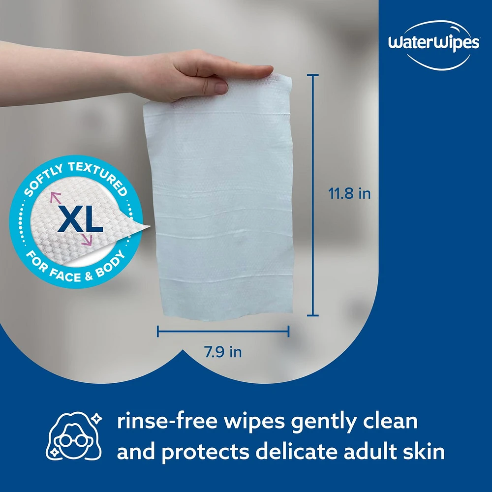 WaterWipes Adult Care, 99.9% Water Based Sensitive Wipes, 3 Resealable Packs (90 Wipes), WaterWipes Adult Care 90ct