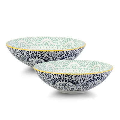 Paisley Bleu Porcelain Pasta Salad Poke Bowl, 21 cm- 25oz