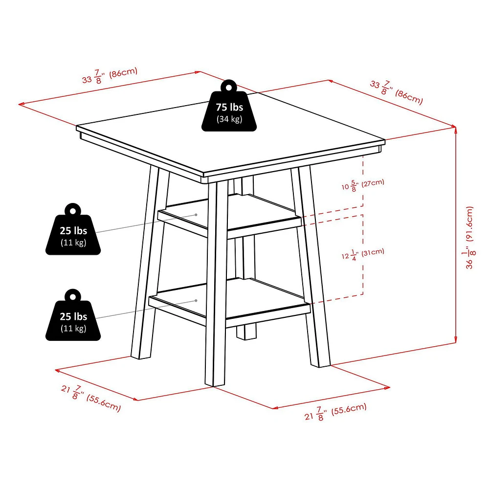 Winsome Orlando High Table with 2 Shelves - 94034