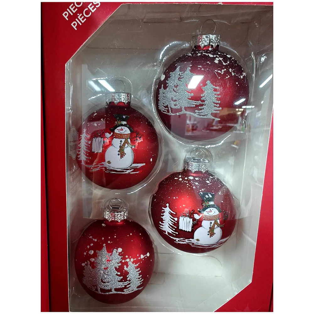 HOLIDAY TIME 65MM * 4CT SNOWMAN ORNAMENT