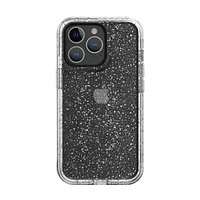 onn. Rugged Phone Case for iPhone 13 Pro – Silver Glitter/Clear, 15 ft. Drop Protection