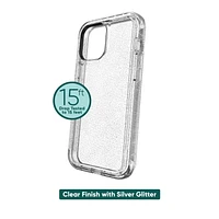 onn. Rugged Phone Case for iPhone 13 Pro – Silver Glitter/Clear, 15 ft. Drop Protection