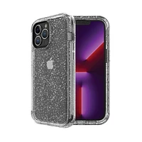 onn. Rugged Phone Case for iPhone 13 Pro – Silver Glitter/Clear, 15 ft. Drop Protection