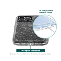 onn. Rugged Phone Case for iPhone 13 Pro – Silver Glitter/Clear, 15 ft. Drop Protection