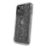 onn. Rugged Phone Case for iPhone 13 Pro – Silver Glitter/Clear, 15 ft. Drop Protection