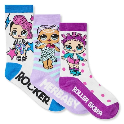 LOL Girls 3pk Crew Sock, Sizes: 10-13, 13-4