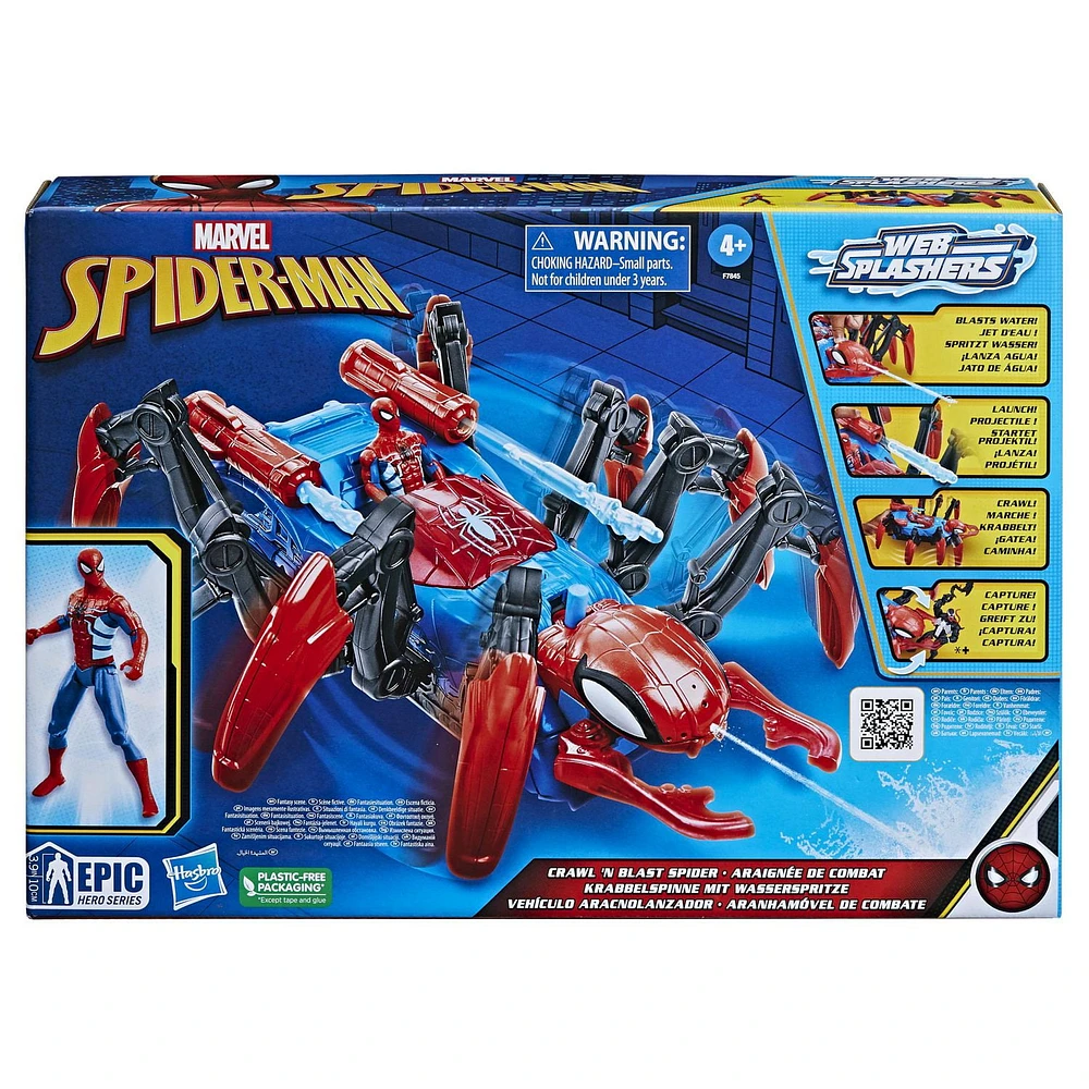 Marvel Spider-Man Crawl 'N Blast Spider, Car Playset with Spider-Man Action Figure, Ages 4+, 2-In-1 Blast Feature