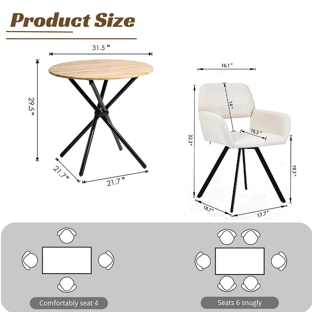 Homy Casa Dining Room Set, 1 Table with 2 Chairs, Upholstered with Breathable Cutout Back for Dining Room Living Room Reception  (Swivel/Non-Swivel), Natural/Espresso, Beige/Brown