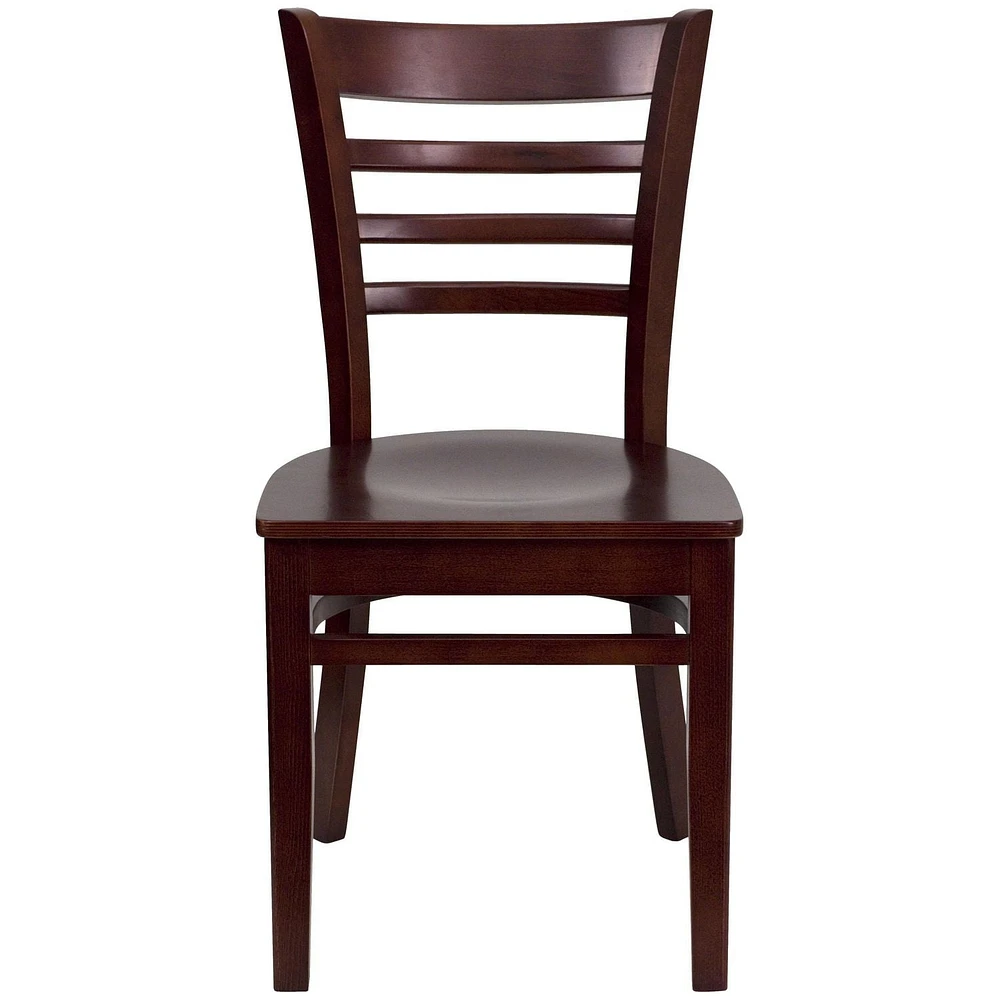 2 Pk. HERCULES Series Ladder Back Mahogany Wood Restaurant Chair