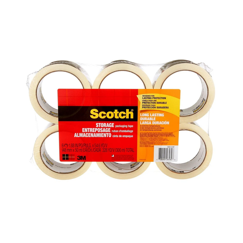 Scotch® Long Lasting Storage Tape 3650-6-ESF, 1.88 in x 54.6 yd (48mm x 50 m), 6 /Pack