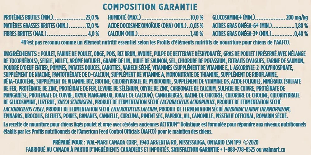 La recette de nourriture pour chiens âgés poulet et orge avec céréales anciennes ACTR1UM Holistique