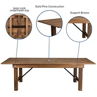 HERCULES Series 8' x 40'' Antique Rustic Folding Farm Table and Four Bench Set