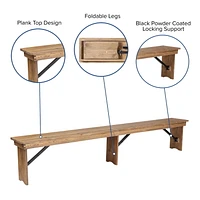 HERCULES Series 8' x 40'' Antique Rustic Folding Farm Table and Four Bench Set