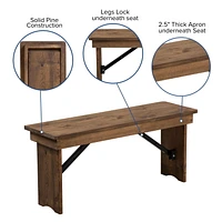 HERCULES Series 8' x 40'' Antique Rustic Folding Farm Table and Four Bench Set