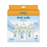 Dr. Brown’s Natural Flow Anti-Colic Options+ Wide-Neck Baby Bottle, 9 oz/270 mL, Level 1 Nipple, 3-Pack, 0m+