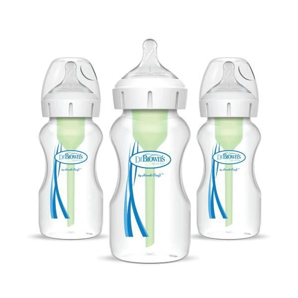 Dr. Brown’s Natural Flow Anti-Colic Options+ Wide-Neck Baby Bottle, 9 oz/270 mL, Level 1 Nipple, 3-Pack, 0m+