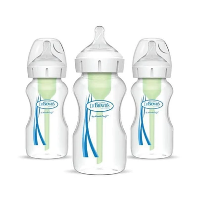 Dr. Brown’s Natural Flow Anti-Colic Options+ Wide-Neck Baby Bottle, 9 oz/270 mL, Level 1 Nipple, 3-Pack, 0m+