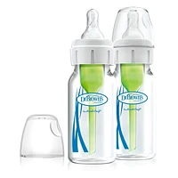 Dr. Brown’s Natural Flow Anti-Colic Options+ Narrow Glass Baby Bottles 4 oz/120 mL, with Level 1 Slow Flow Nipple, 2 Pack, 0m+, 4 oz, 2 pack