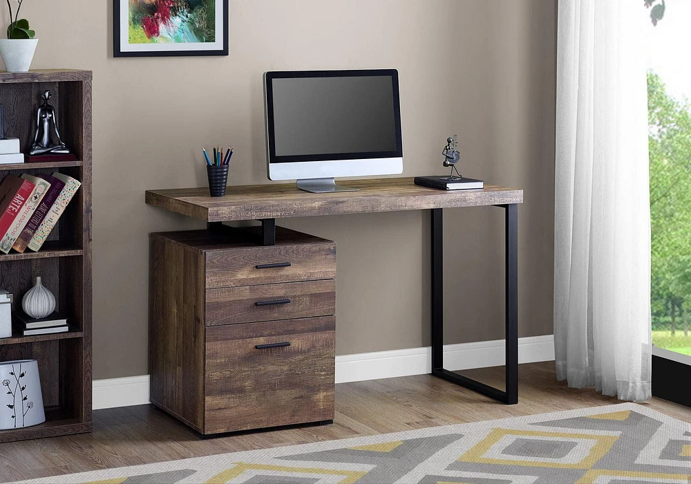 Monarch Specialties Computer Desk, Home Office, Laptop, Left, Right Set-up, Storage Drawers, 48"l, Work, Metal, Laminate, Brown, Black, Contemporary, Modern