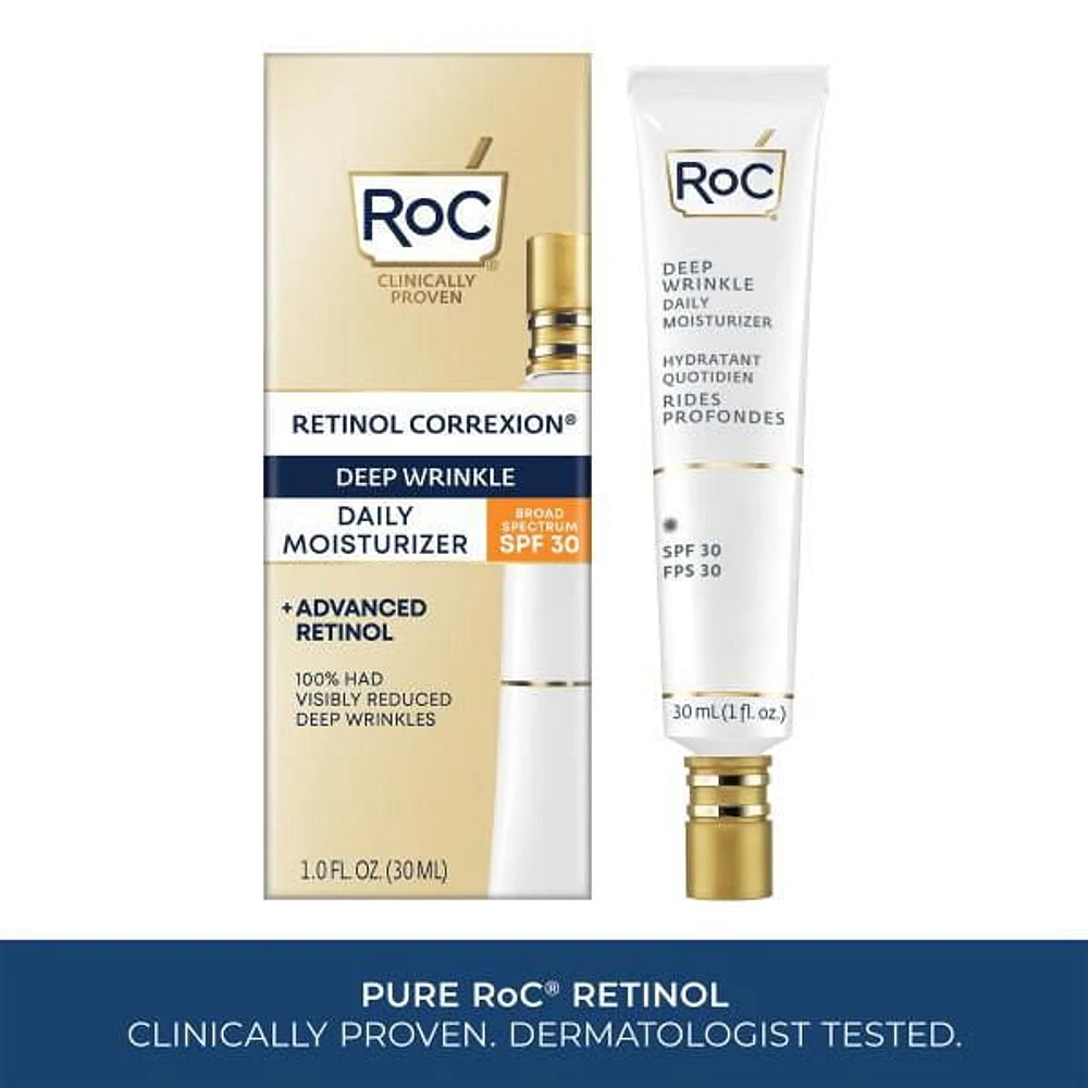 RoC Skincare - Retinol Correxion®️ - Rides profondes - Hydratant quotidien - Écran solaire à large spectre SPF 30 - 30ml RoC Skincare