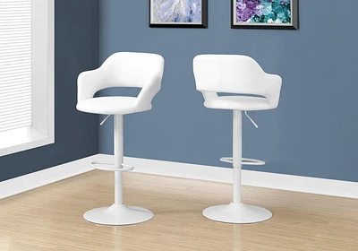 Monarch Specialties Bar Stool, Swivel, Bar Height, Adjustable, Metal, Pu Leather Look, White, Contemporary, Modern