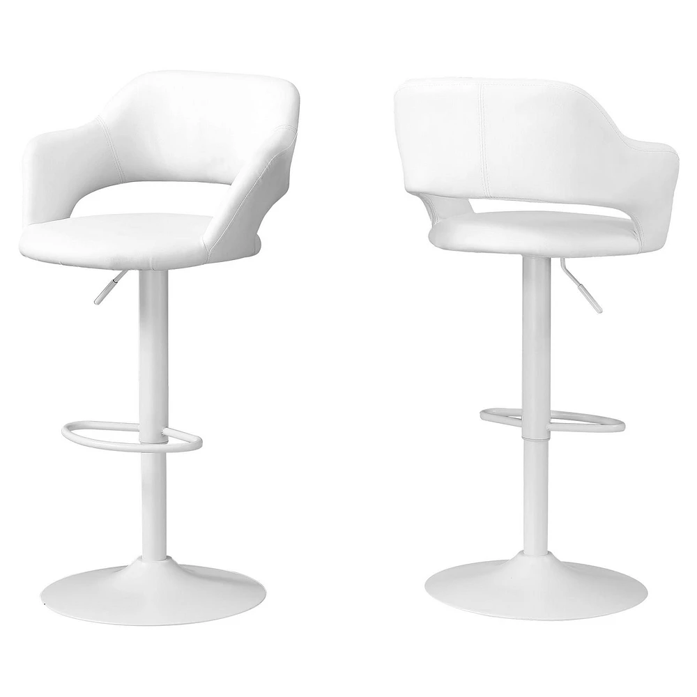 Monarch Specialties Bar Stool, Swivel, Bar Height, Adjustable, Metal, Pu Leather Look, White, Contemporary, Modern