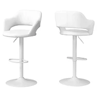 Monarch Specialties Bar Stool, Swivel, Bar Height, Adjustable, Metal, Pu Leather Look, White, Contemporary, Modern