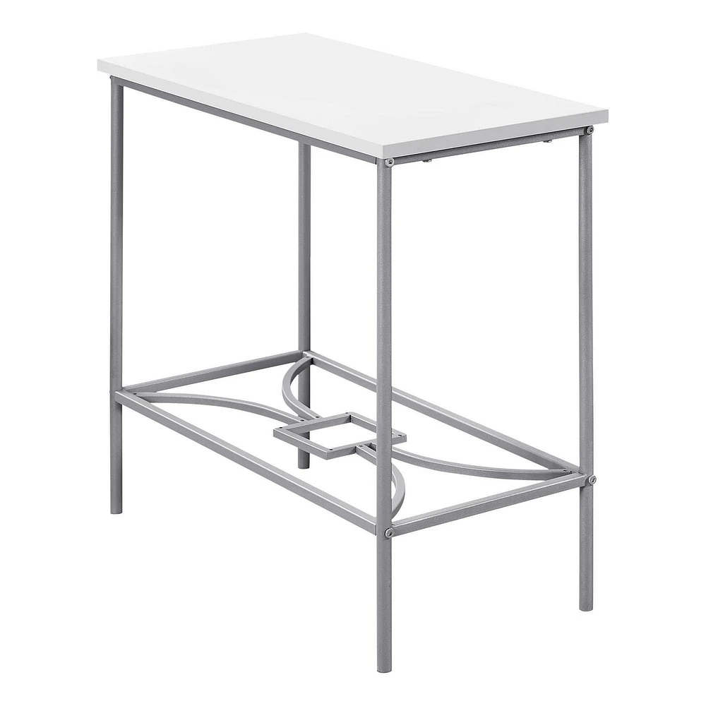 Monarch Specialties Accent Table, Side, End, Narrow, Small, 2 Tier, Living Room, Bedroom, Metal, Laminate, White, Grey, Contemporary, Modern