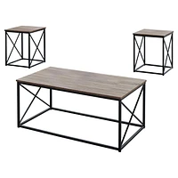 Monarch Specialties Table Set, 3pcs Set, Coffee, End, Side, Accent, Living Room, Metal, Laminate, Brown, Black, Contemporary, Modern