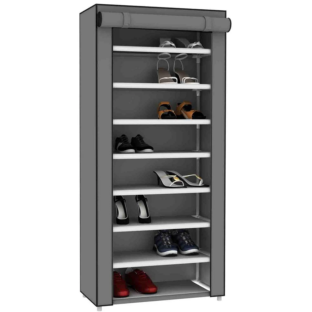 8 Tier Portable Polyester Shoe Closet, Grey