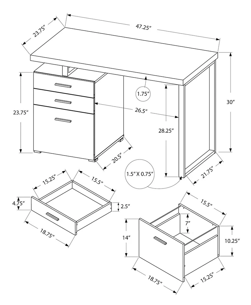 Monarch Specialties Computer Desk, Home Office, Laptop, Left, Right Set-up, Storage Drawers, 48"l, Work, Metal, Laminate, Brown, Black, Contemporary, Modern