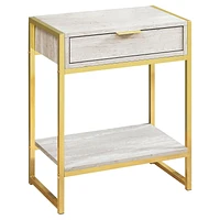 Monarch Specialties Accent Table, Side, End, Nightstand, Lamp, Storage Drawer, Living Room, Bedroom, Beige Marble Look Laminate, Gold Metal, Contemporary, Modern