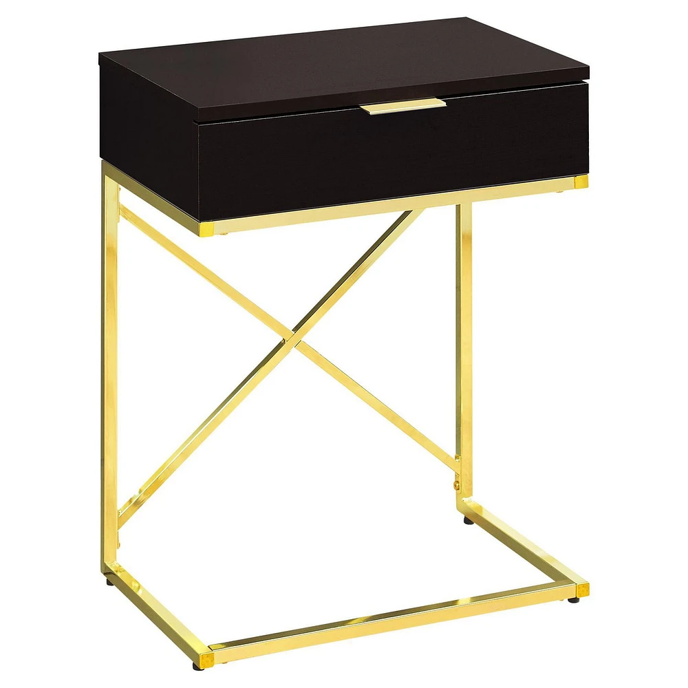 Monarch Specialties Accent Table, Side, End, Nightstand, Lamp, Storage Drawer, Living Room, Bedroom, Brown Laminate, Gold Metal, Contemporary, Modern