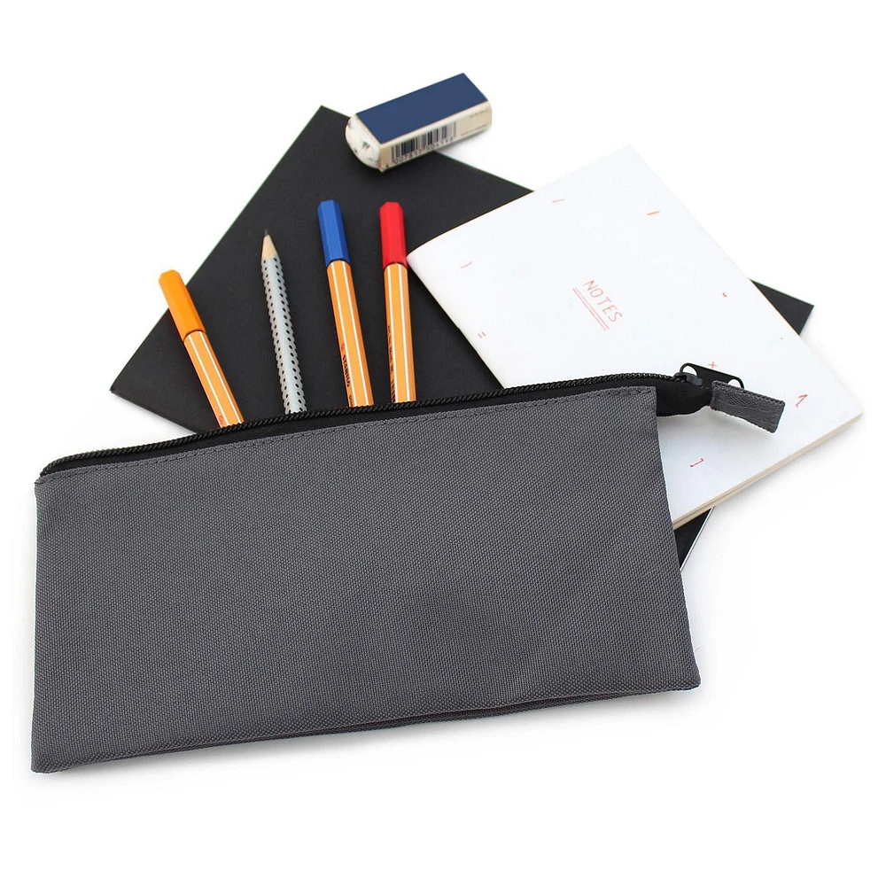 Pen+Gear 3 Pocket Pencil Pouch in Grey Polyester with Black Zips, (LxWxH): 8.27 x 0.39 x 4.13"