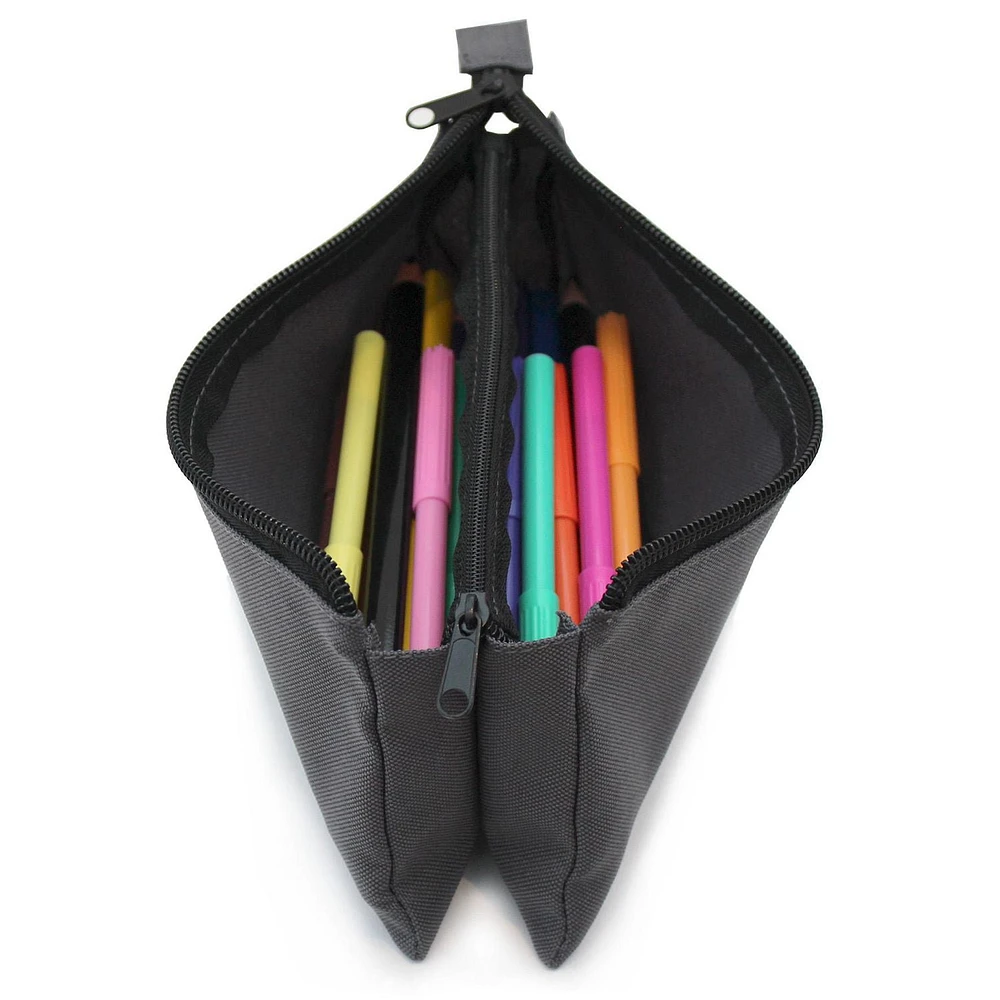 Pen+Gear 3 Pocket Pencil Pouch in Grey Polyester with Black Zips, (LxWxH): 8.27 x 0.39 x 4.13"