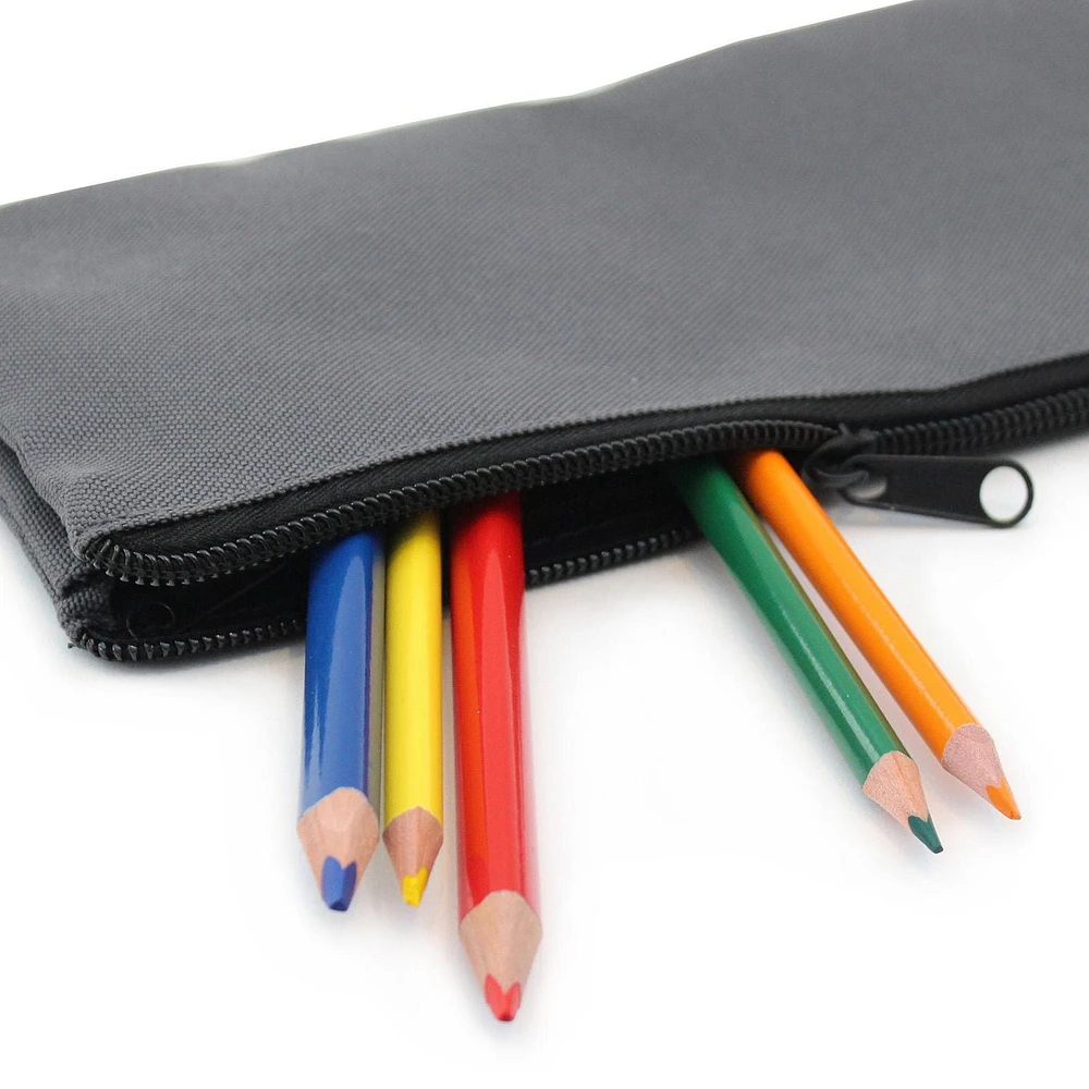 Pen+Gear 3 Pocket Pencil Pouch in Grey Polyester with Black Zips, (LxWxH): 8.27 x 0.39 x 4.13"