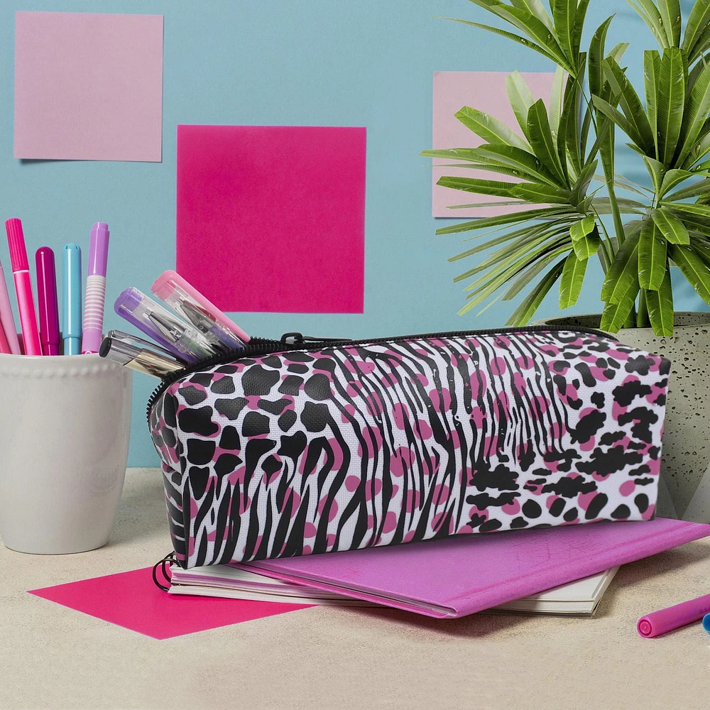 Pen+Gear Mixed Animal Print Design Pencil Pouch in Pink, Black and White