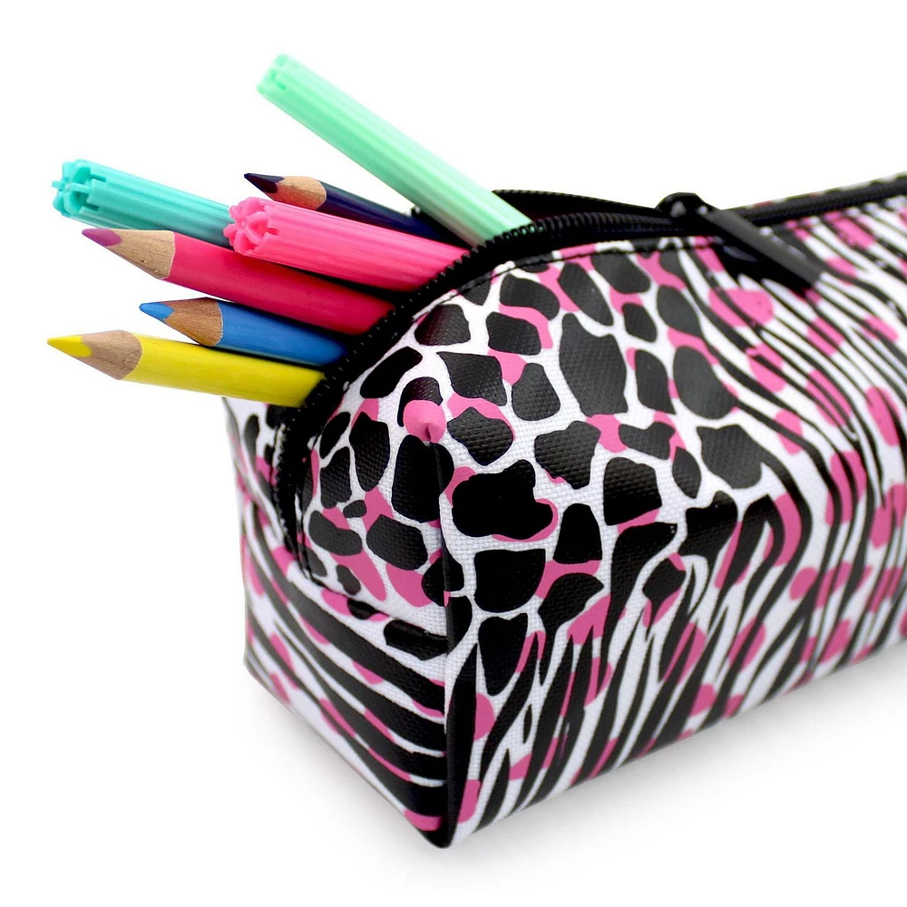 Pen+Gear Mixed Animal Print Design Pencil Pouch in Pink, Black and White