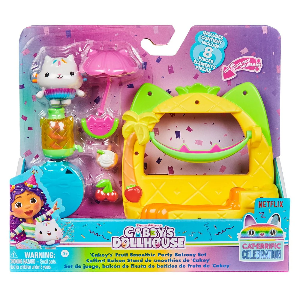 Gabby's Dollhouse, Coffret Balcon Stand de smoothies de P'tichou, 8 éléments avec figurines, accessoires de maison de poupée et jeu sensoriel, jouets pour filles et garçons à partir de 3 ans