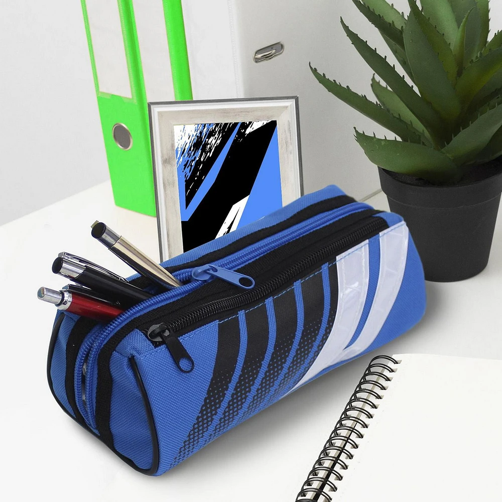 Pen+Gear Sporty 2 Zip Pencil Pouch in Blue with Reflective White Strips