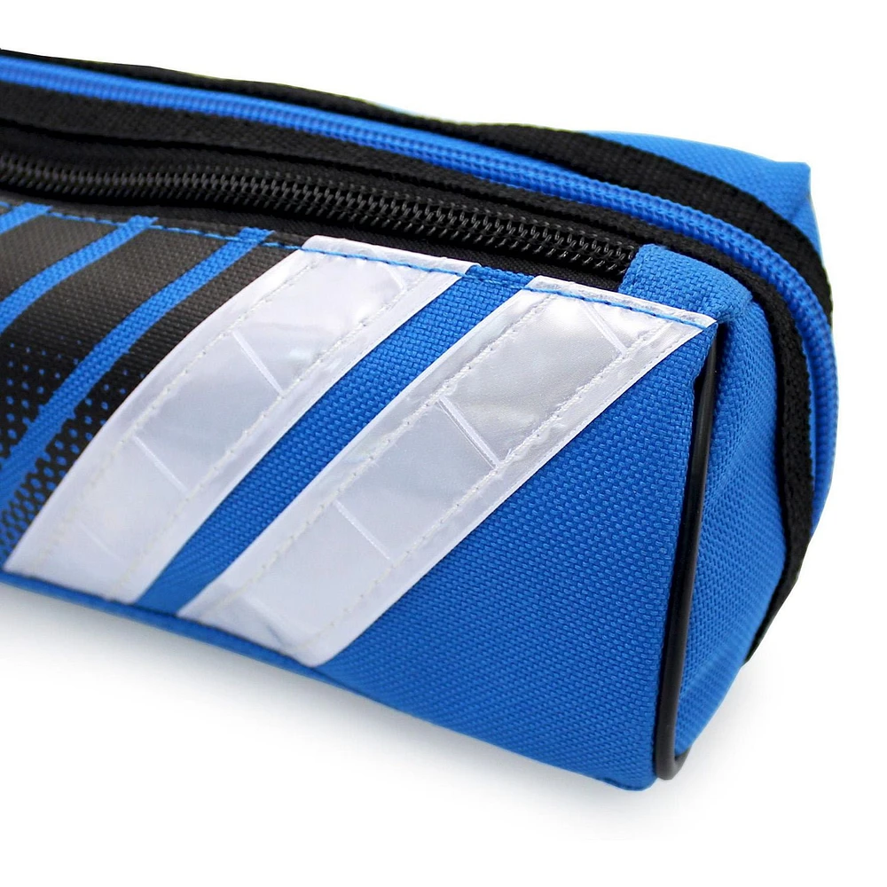 Pen+Gear Sporty 2 Zip Pencil Pouch in Blue with Reflective White Strips