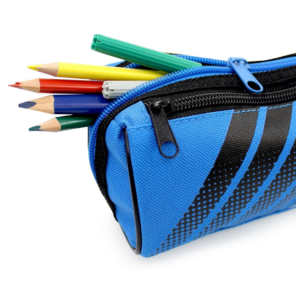 Pen+Gear Sporty 2 Zip Pencil Pouch in Blue with Reflective White Strips