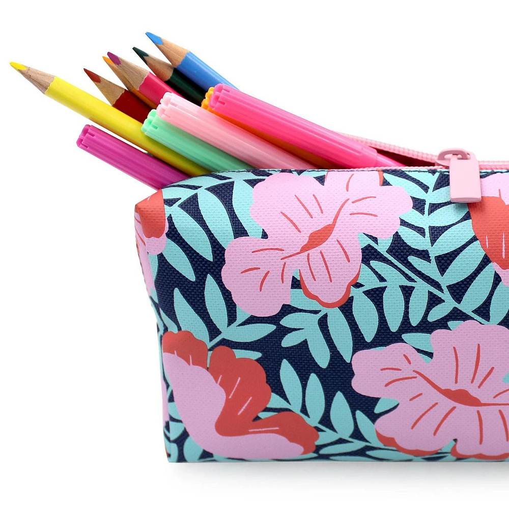 Pen+Gear Floral Vines Pencil Pouch in Navy with Bright Pink Flowers