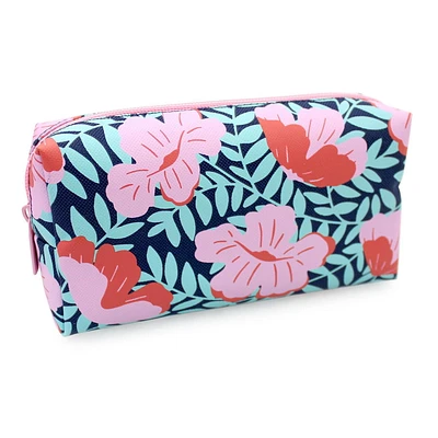 Pen+Gear Floral Vines Pencil Pouch in Navy with Bright Pink Flowers